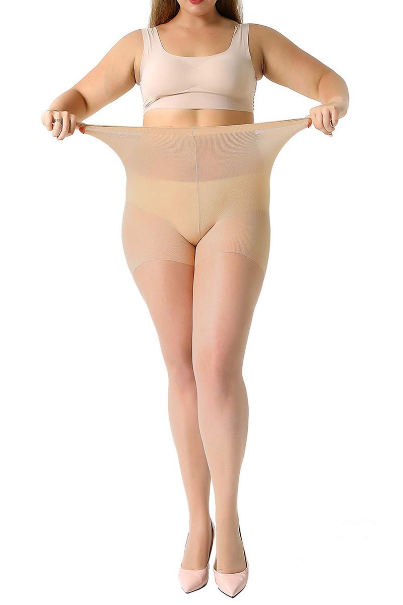 MANZI Women's Natural Nude Pantyhose Plus Size Control Top Ultra-Soft Sheer Tights 2 Pairs 4XL - Image 3